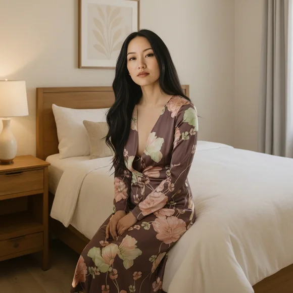 VTG Long Slip Babydoll Dress Brown 2 Pc Robe Set Peach Sz S Loungewear 70s Nylon - Picture 3 of 16